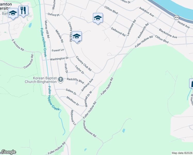 map of restaurants, bars, coffee shops, grocery stores, and more near 929 Country Club Road in Vestal