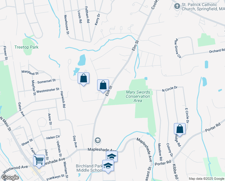 map of restaurants, bars, coffee shops, grocery stores, and more near 311 Elm Street in East Longmeadow