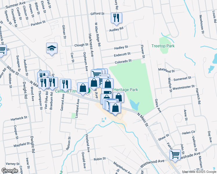 map of restaurants, bars, coffee shops, grocery stores, and more near 433 North Main Street in East Longmeadow