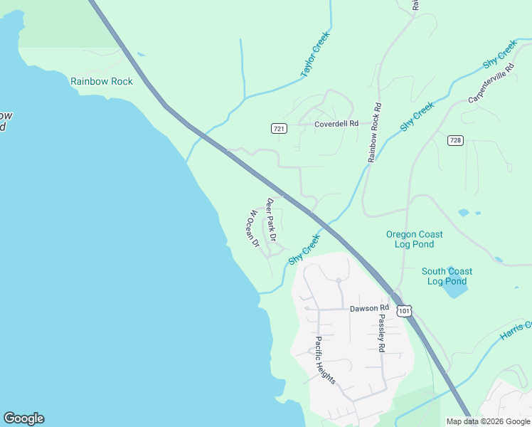 map of restaurants, bars, coffee shops, grocery stores, and more near 17400 Ocean Drive in Brookings