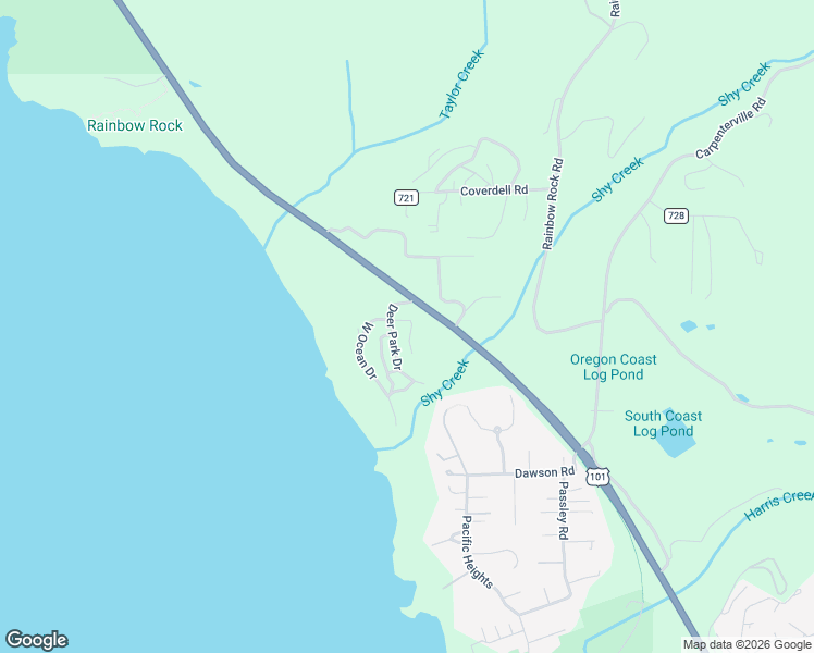 map of restaurants, bars, coffee shops, grocery stores, and more near 17400 Ocean Drive in Brookings