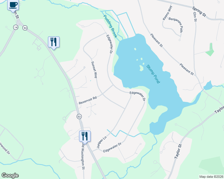map of restaurants, bars, coffee shops, grocery stores, and more near 189 Edgewater Drive in Pembroke