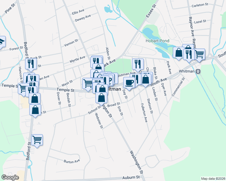 map of restaurants, bars, coffee shops, grocery stores, and more near in Whitman