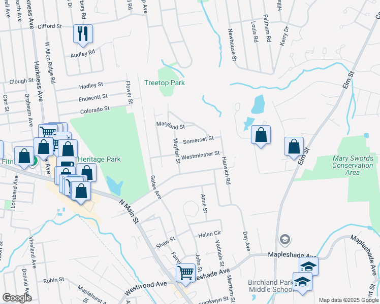 map of restaurants, bars, coffee shops, grocery stores, and more near 15 Somerset Street in East Longmeadow