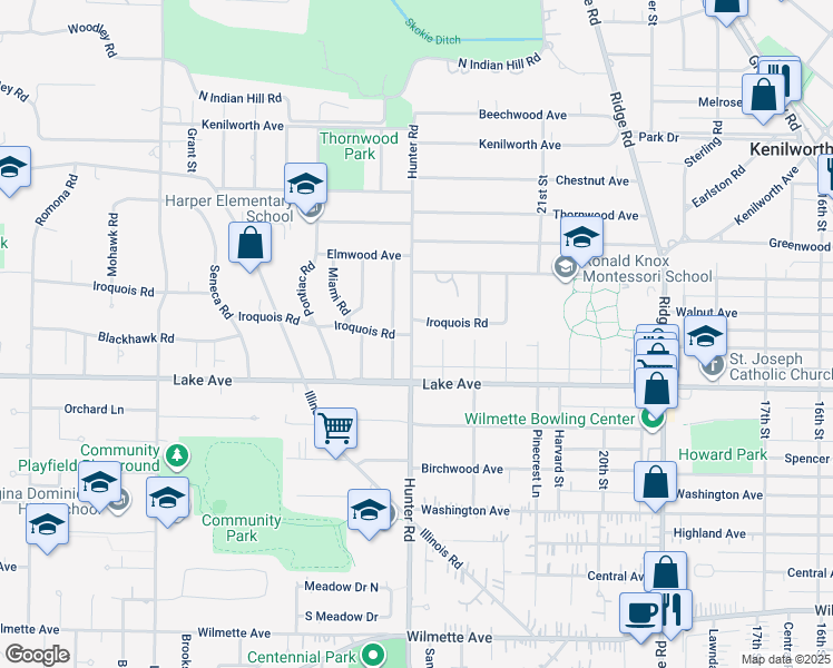 map of restaurants, bars, coffee shops, grocery stores, and more near in Wilmette
