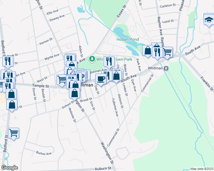 map of restaurants, bars, coffee shops, grocery stores, and more near 7 Marble Street in Whitman