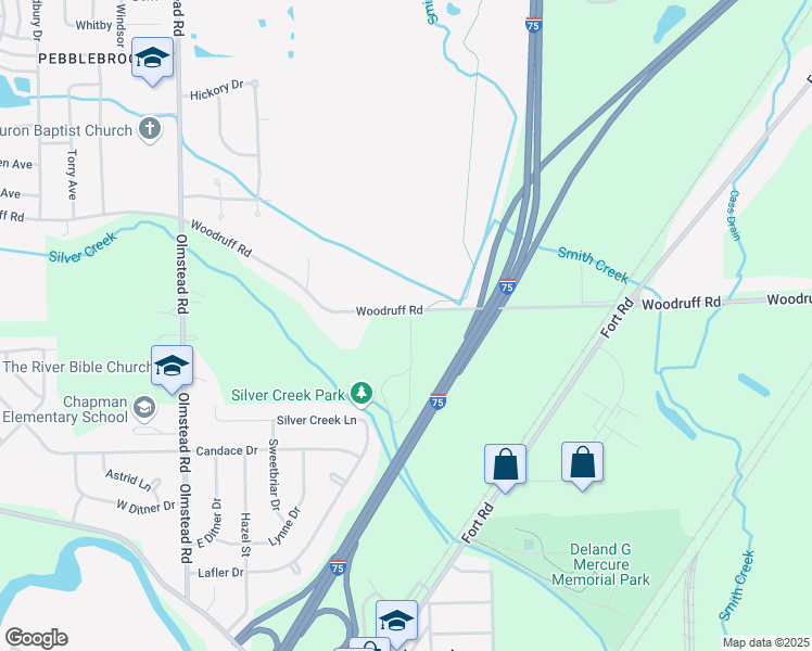 map of restaurants, bars, coffee shops, grocery stores, and more near 21821 Woodruff Road in Rockwood