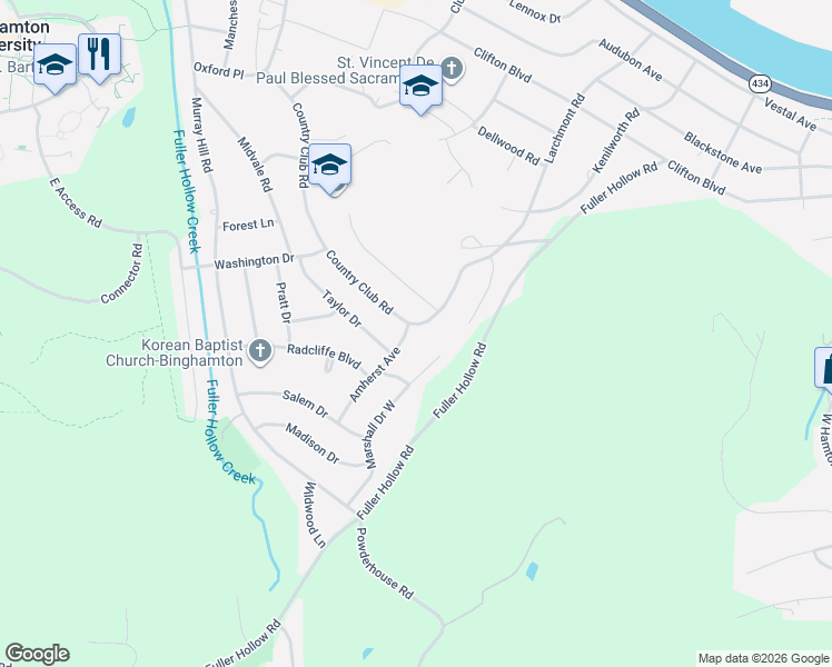 map of restaurants, bars, coffee shops, grocery stores, and more near 929 Country Club Road in Vestal