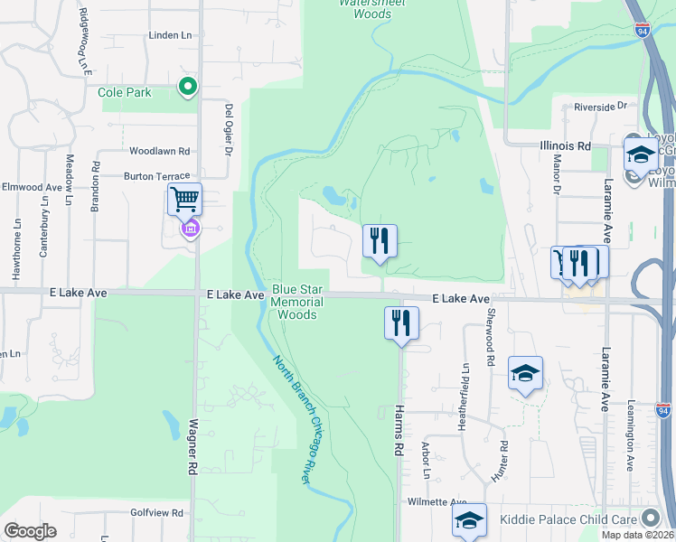 map of restaurants, bars, coffee shops, grocery stores, and more near 4025 Fairway Drive in Wilmette