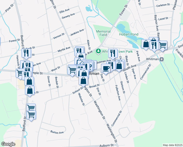 map of restaurants, bars, coffee shops, grocery stores, and more near in Whitman