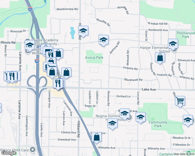 map of restaurants, bars, coffee shops, grocery stores, and more near 2938 Indianwood Road in Wilmette