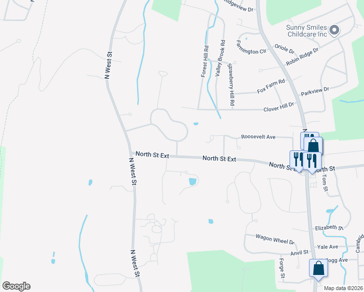 map of restaurants, bars, coffee shops, grocery stores, and more near 120 Coyote Circle in Agawam