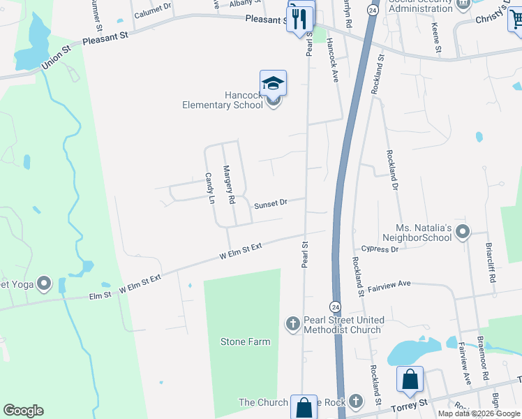 map of restaurants, bars, coffee shops, grocery stores, and more near 51 Sunset Drive in Brockton