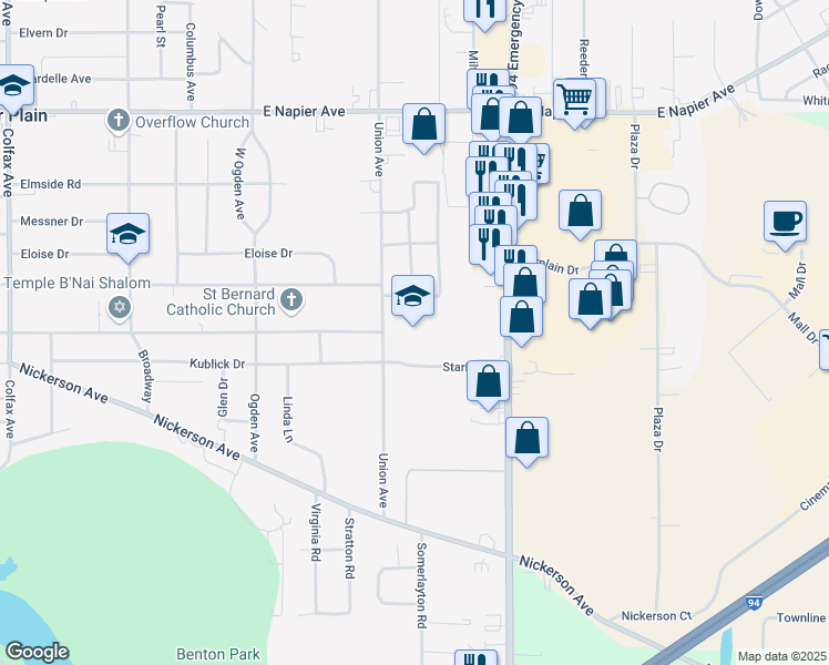 map of restaurants, bars, coffee shops, grocery stores, and more near 1995 Union Avenue in Benton Harbor