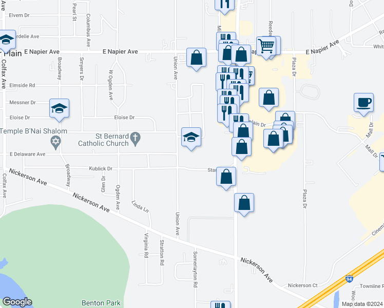 map of restaurants, bars, coffee shops, grocery stores, and more near 1995 Union Avenue in Benton Harbor