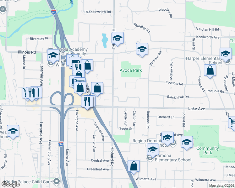 map of restaurants, bars, coffee shops, grocery stores, and more near 3037 Country Lane in Wilmette