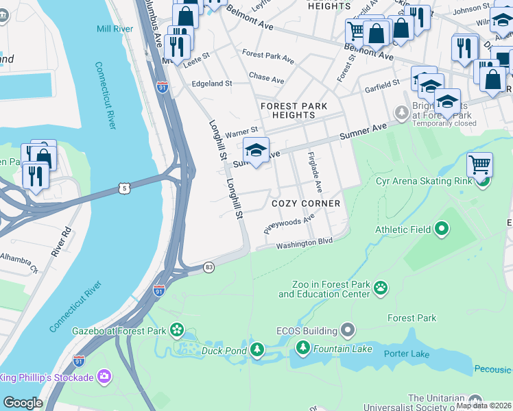 map of restaurants, bars, coffee shops, grocery stores, and more near 35 Spruceland Avenue in Springfield