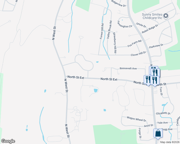 map of restaurants, bars, coffee shops, grocery stores, and more near 120 Coyote Circle in Agawam