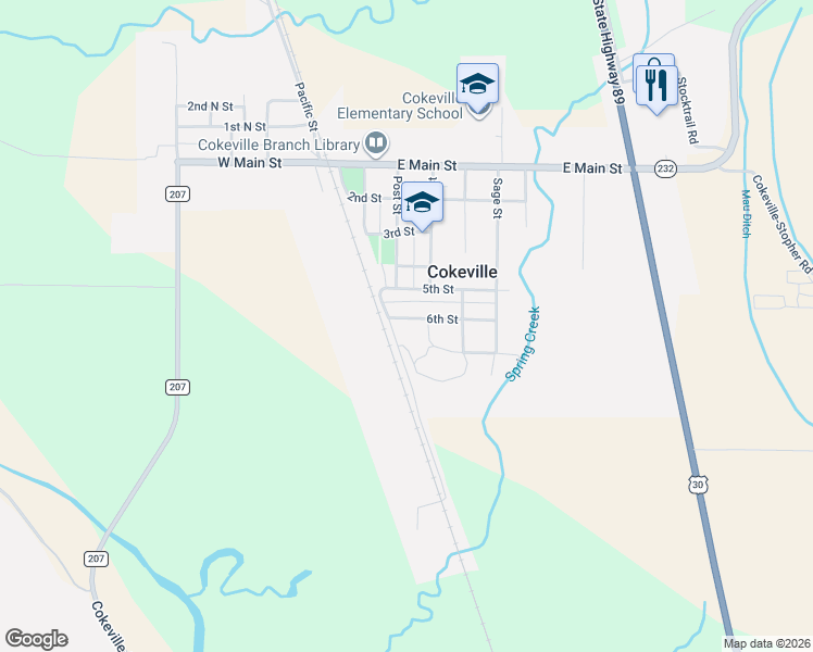 map of restaurants, bars, coffee shops, grocery stores, and more near 685-1459 Olson Road in Cokeville