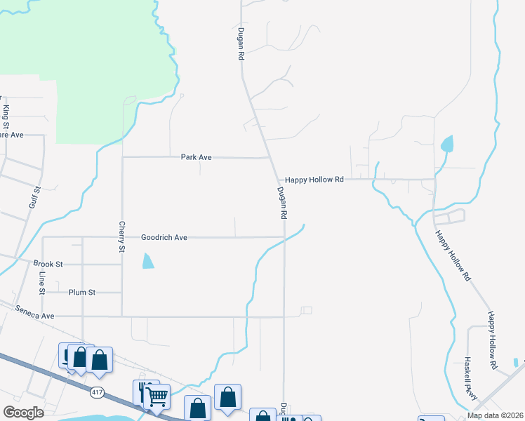 map of restaurants, bars, coffee shops, grocery stores, and more near 1877 Dugan Rd in Olean
