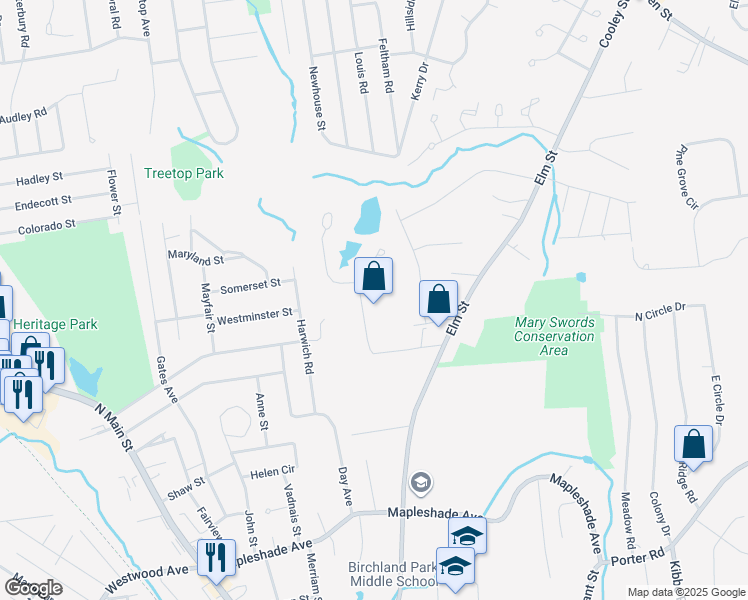 map of restaurants, bars, coffee shops, grocery stores, and more near 27 Redstone Drive in East Longmeadow