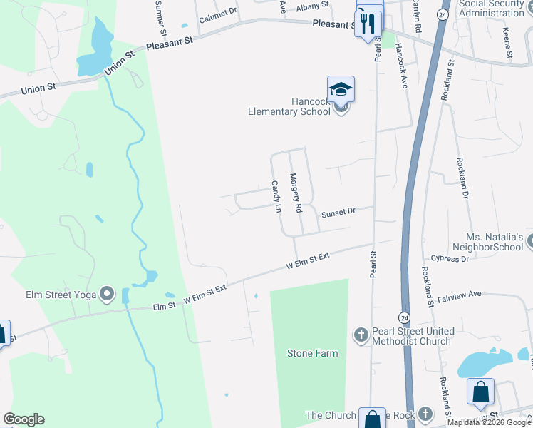 map of restaurants, bars, coffee shops, grocery stores, and more near 24 Powder Road in Brockton