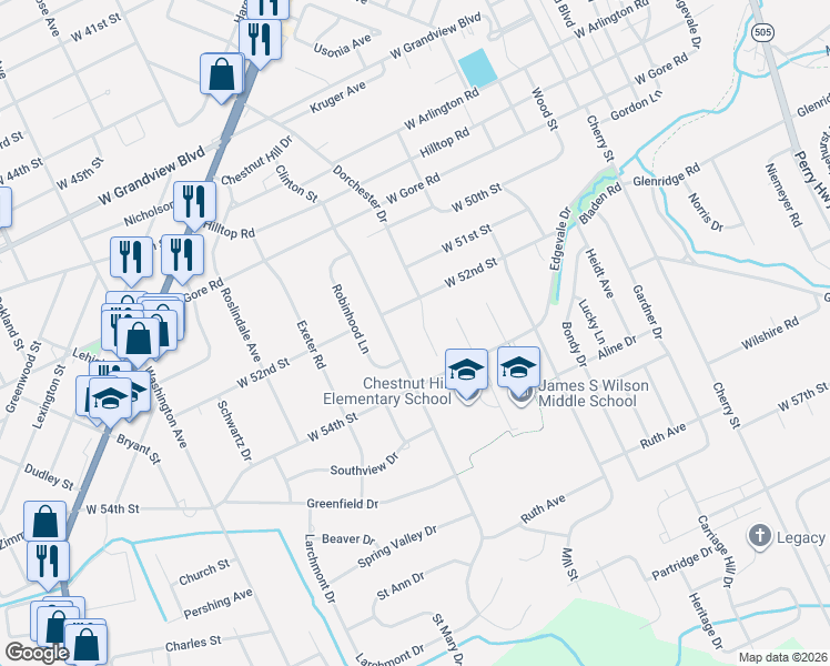 map of restaurants, bars, coffee shops, grocery stores, and more near 5223 Clinton St in Erie