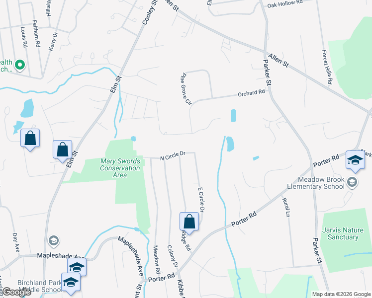 map of restaurants, bars, coffee shops, grocery stores, and more near 62 North Circle Drive in East Longmeadow