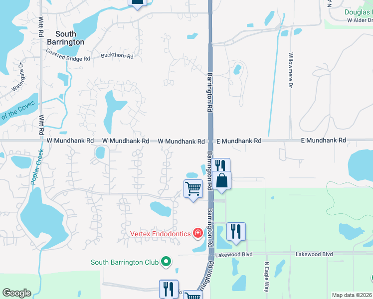map of restaurants, bars, coffee shops, grocery stores, and more near 2 Executive Court in South Barrington