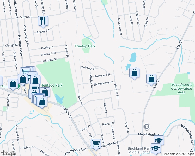 map of restaurants, bars, coffee shops, grocery stores, and more near 15 Somerset Street in East Longmeadow