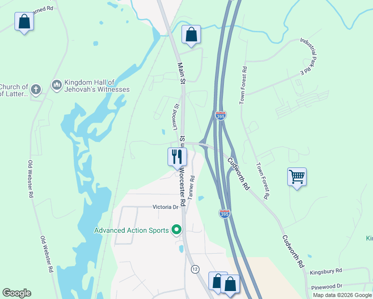 map of restaurants, bars, coffee shops, grocery stores, and more near 12 Main Street in Oxford