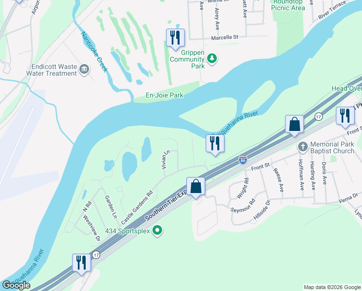 map of restaurants, bars, coffee shops, grocery stores, and more near 240 Loretta Ln in Vestal