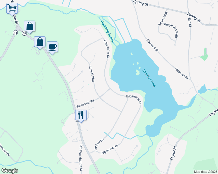 map of restaurants, bars, coffee shops, grocery stores, and more near 189 Edgewater Drive in Pembroke