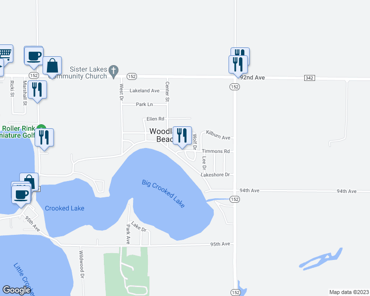 map of restaurants, bars, coffee shops, grocery stores, and more near 66472 Timmons Road in Dowagiac