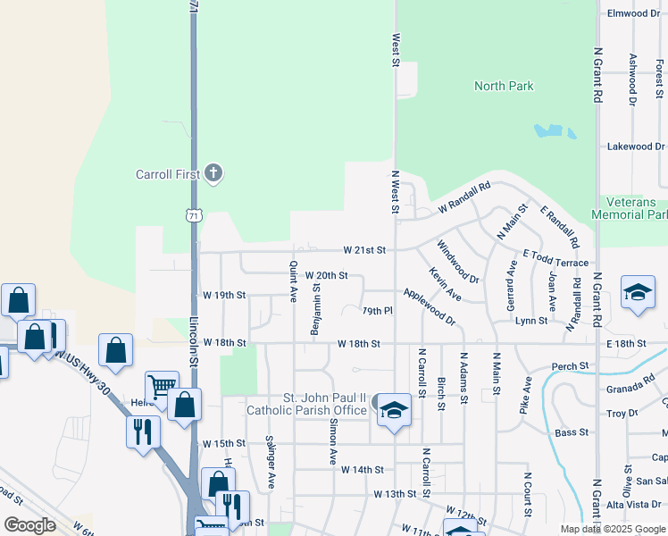 map of restaurants, bars, coffee shops, grocery stores, and more near 532 West 20th Street in Carroll