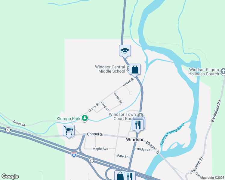 map of restaurants, bars, coffee shops, grocery stores, and more near 20 Grove St in Windsor