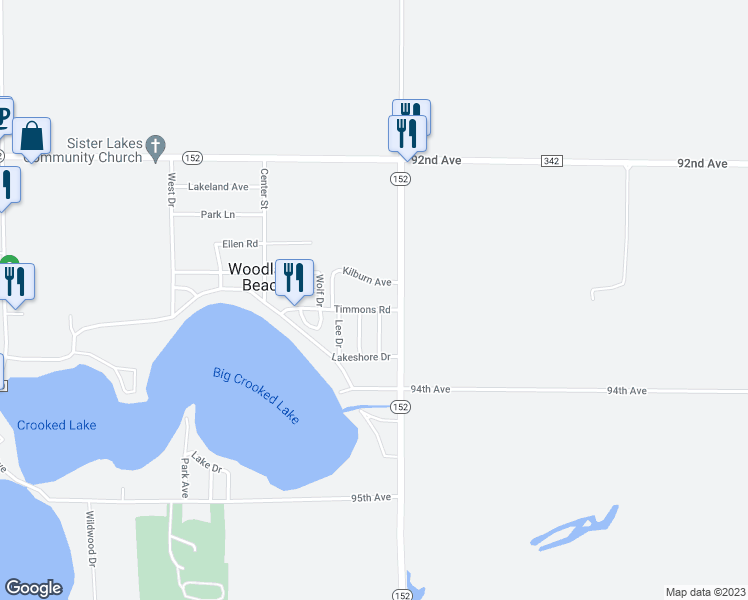 map of restaurants, bars, coffee shops, grocery stores, and more near 66140 Timmons Road in Dowagiac