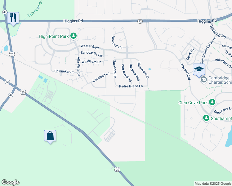 map of restaurants, bars, coffee shops, grocery stores, and more near 1460 Crest Drive in Pingree Grove