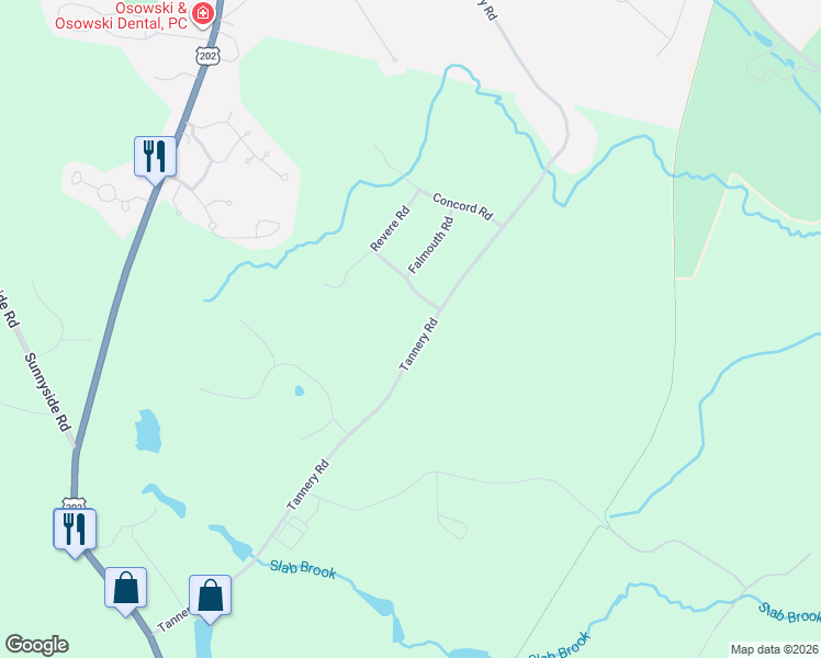 map of restaurants, bars, coffee shops, grocery stores, and more near 43 Tannery Road in Southwick