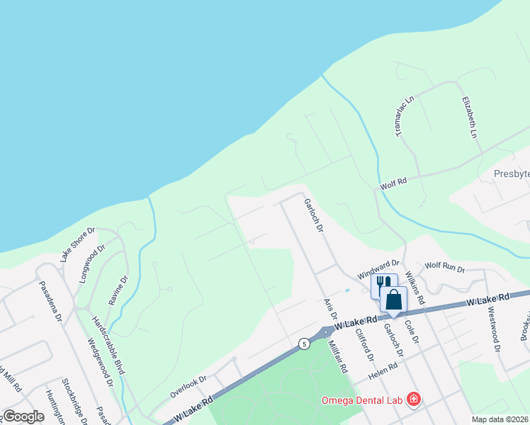 map of restaurants, bars, coffee shops, grocery stores, and more near 5603 Langmore Lane in Erie