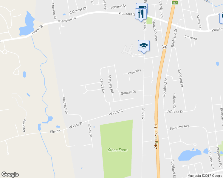 map of restaurants, bars, coffee shops, grocery stores, and more near 68 Margery Road in Brockton