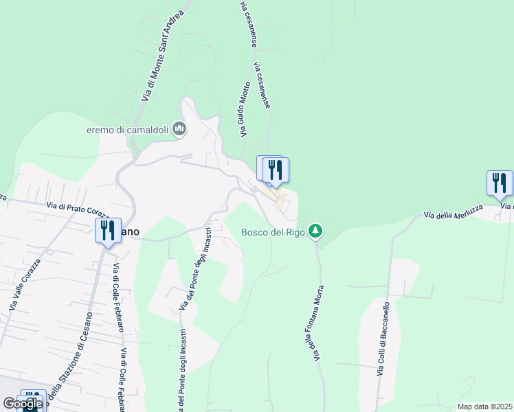 map of restaurants, bars, coffee shops, grocery stores, and more near 10 Via della Fontana Morta in Cesano
