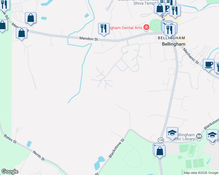 map of restaurants, bars, coffee shops, grocery stores, and more near 38 Country Side Road in Bellingham