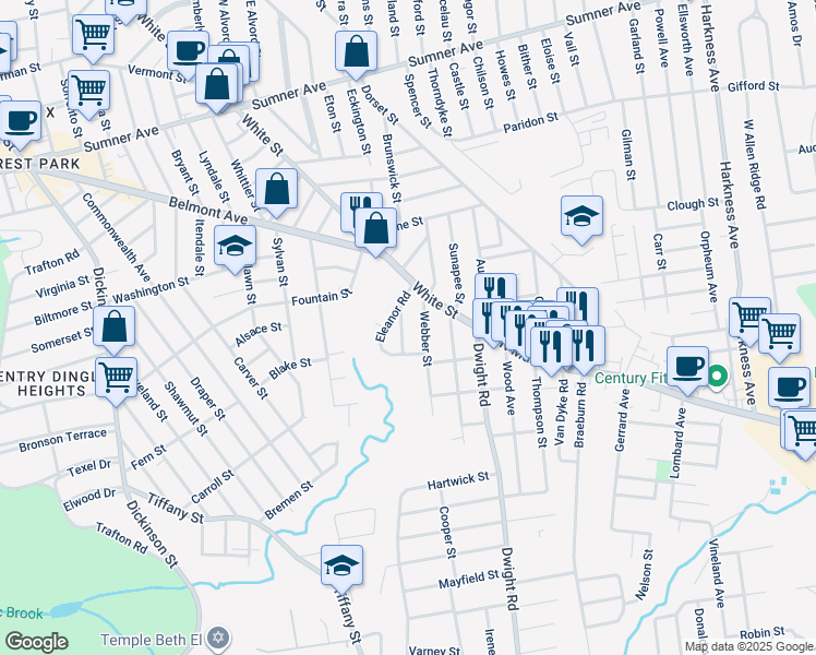 map of restaurants, bars, coffee shops, grocery stores, and more near 42 Ruskin Street in Springfield