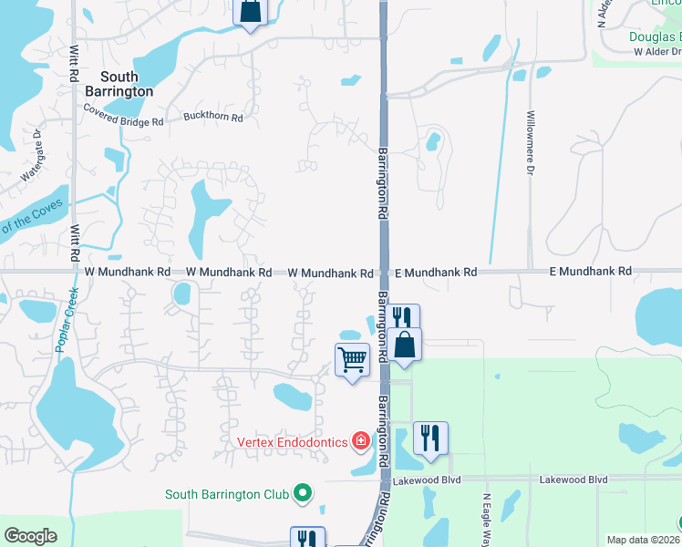 map of restaurants, bars, coffee shops, grocery stores, and more near 2 Executive Court in South Barrington