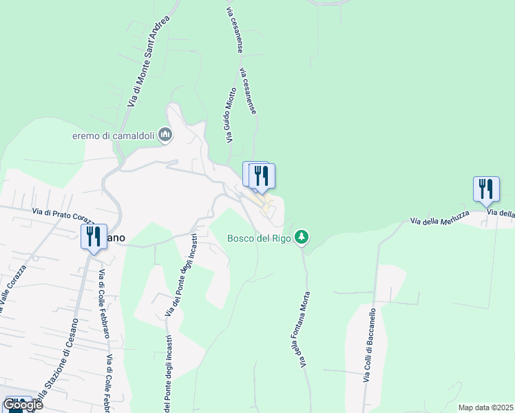 map of restaurants, bars, coffee shops, grocery stores, and more near 10 Via della Fontana Morta in Cesano