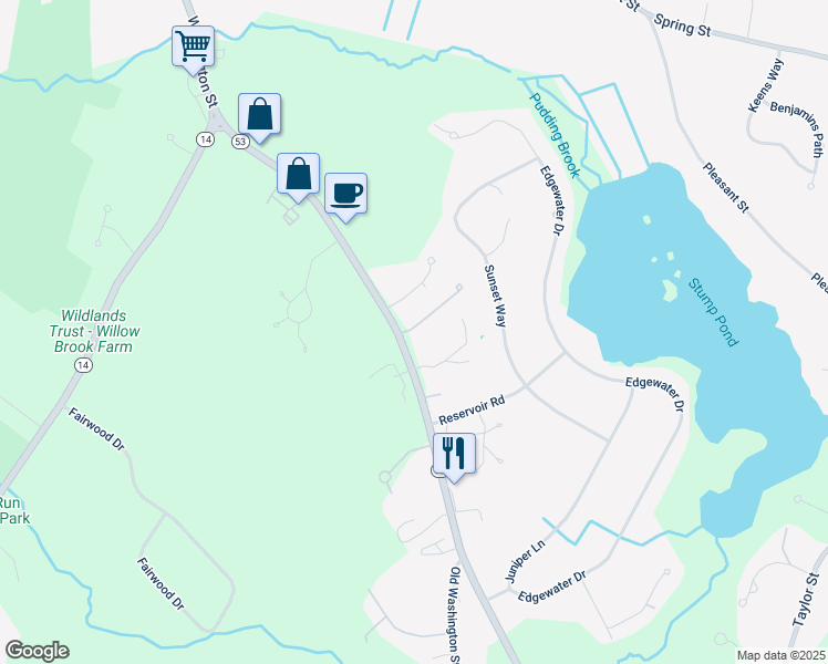 map of restaurants, bars, coffee shops, grocery stores, and more near 7 Newbury Drive in Pembroke