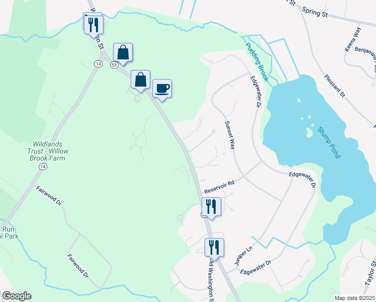 map of restaurants, bars, coffee shops, grocery stores, and more near 7 Newbury Drive in Pembroke