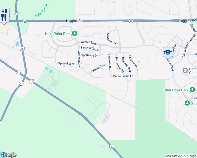 map of restaurants, bars, coffee shops, grocery stores, and more near 1520 Crest Drive in Pingree Grove