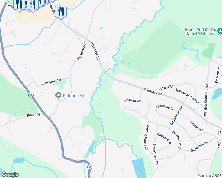 map of restaurants, bars, coffee shops, grocery stores, and more near 611 Webster Street in Marshfield